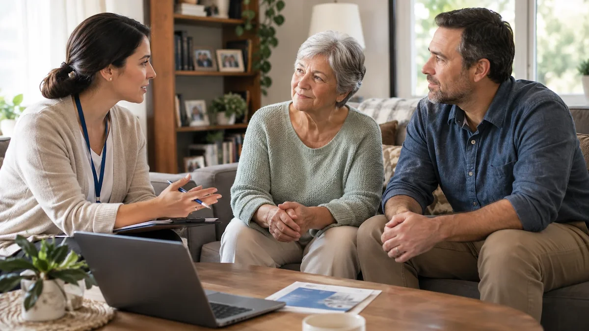 Family meeting with a care coordinator about companion care options
